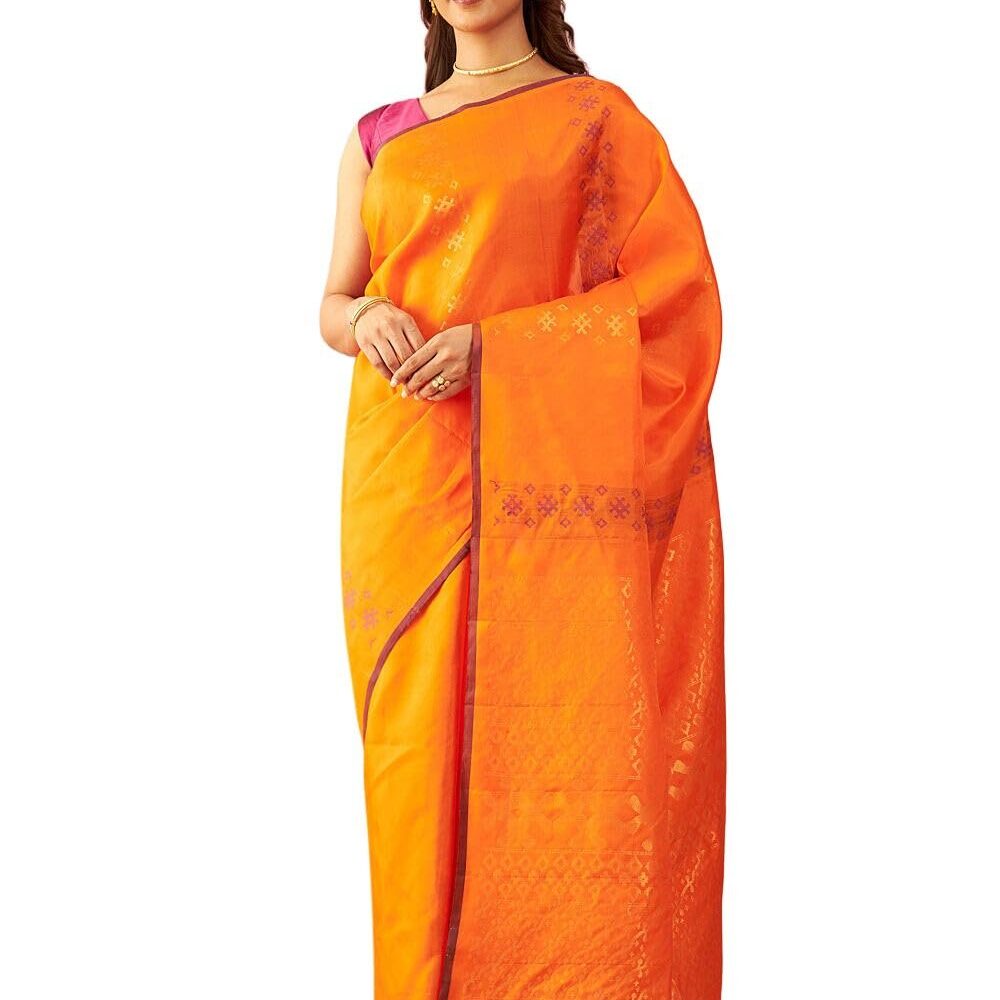 Taneira Dark Orange Pure Silk South Woven Saree